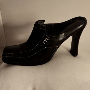 Aldo black leather mule heels w/light white stiching.Size 61/2 (37) WORN 7 TIMES